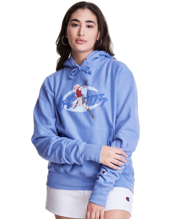 Sudadera Con Capucha Champion Mujer - Reverse Weave Boyfriend Sakura With C Logo ( Azules ) 7312458-